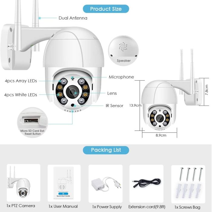 1080P Cameras de vigilância WiFi, câmara Wi-Fi - Image 7